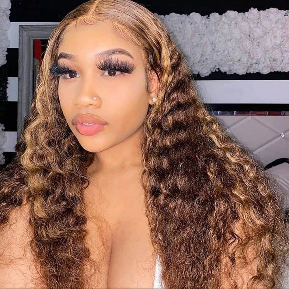 Silkwave Highlight 13x6 Lace Frontal Wig Human Hair Deep Wave 13x4 Hd Lace Curly Highlight Blonde Ombre Colored Wigs For Women