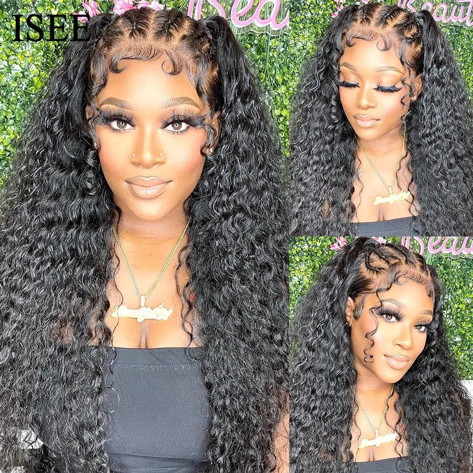 Wear Go Wig ISEE HAIR PreBleached Knots Kinky Curly HD Lace Glueless Human Wigs Ready To Go Pre Cut Lace PrePlucked Hairline Wig