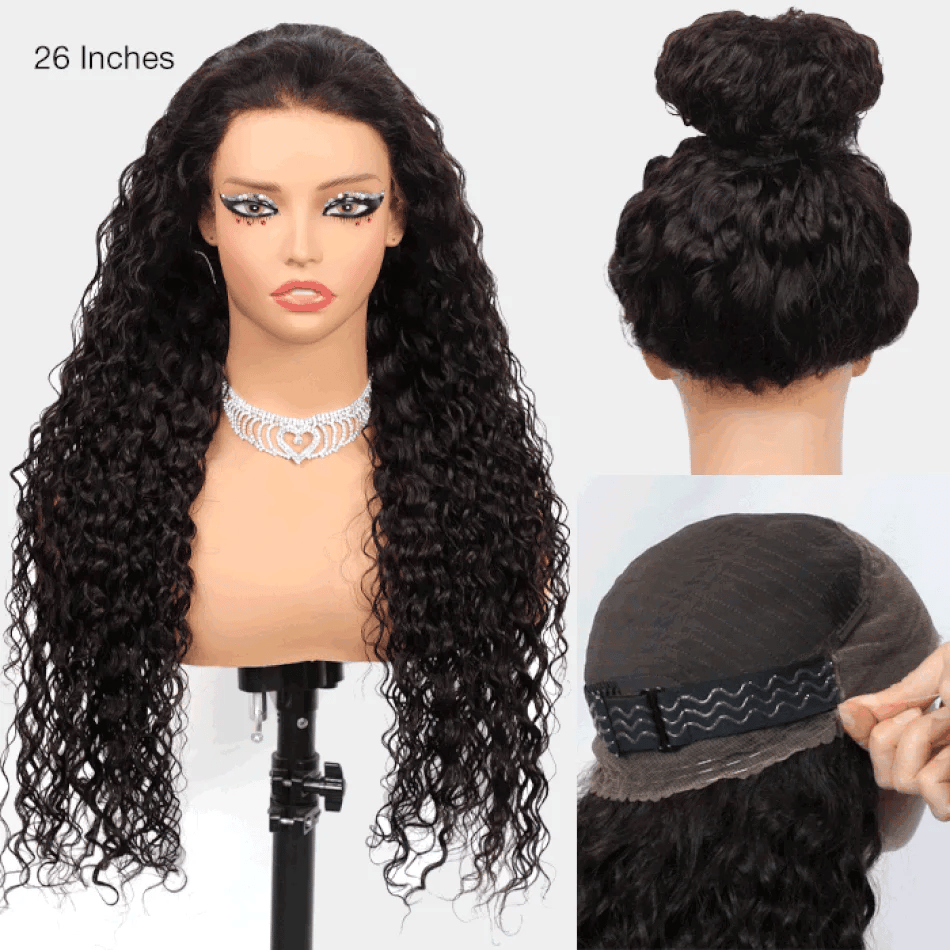 No Glue Upgrade Invisi Strap 360 Full HD Lace Frontal Kinky Curly Wig Black Human Hair 360 Drawstring Deep Water Wigs Glueless