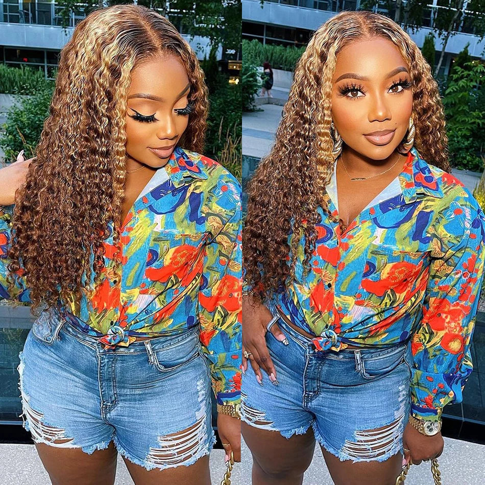 Silkwave Highlight 13x6 Lace Frontal Wig Human Hair Deep Wave 13x4 Hd Lace Curly Highlight Blonde Ombre Colored Wigs For Women