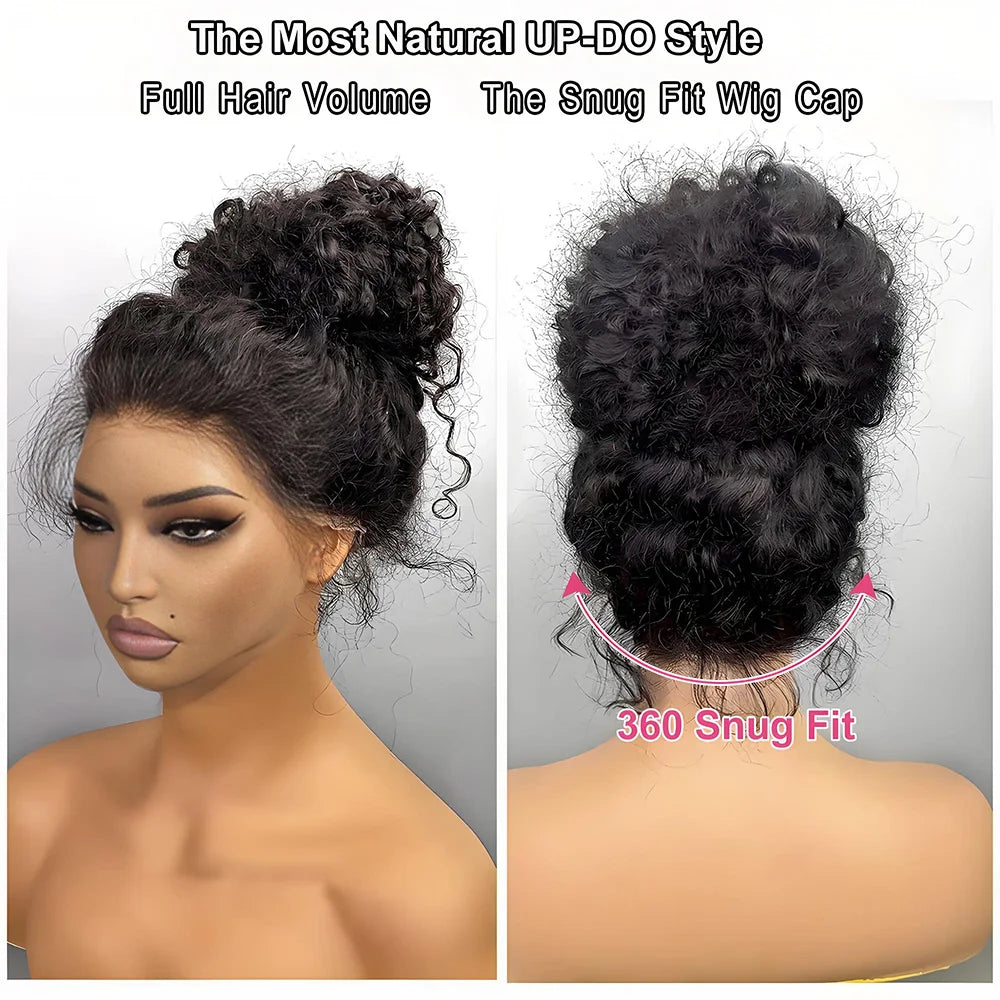 No Glue Upgrade Invisi Strap 360 Full HD Lace Frontal Kinky Curly Wig Black Human Hair 360 Drawstring Deep Water Wigs Glueless