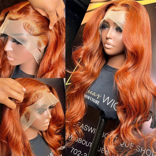 30 36 Inch Ginger Body Wave Human Hair Colored Wigs 13X6 Hd Lace Frontal Wig 13X4 Preplucked Lace Front Wigs For Women