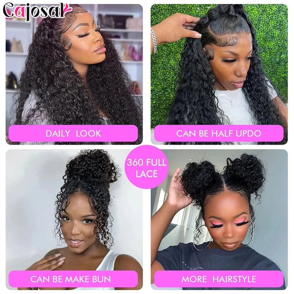 No Glue Upgrade Invisi Strap 360 Full HD Lace Frontal Kinky Curly Wig Black Human Hair 360 Drawstring Deep Water Wigs Glueless
