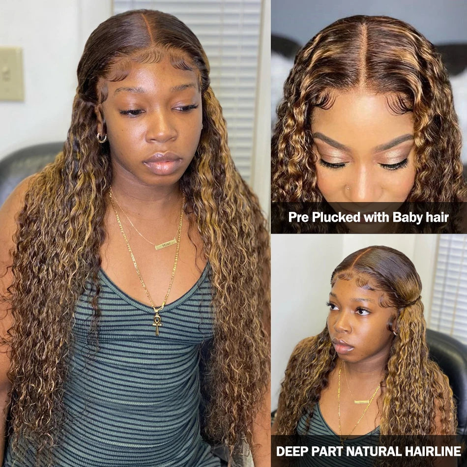 Silkwave Highlight 13x6 Lace Frontal Wig Human Hair Deep Wave 13x4 Hd Lace Curly Highlight Blonde Ombre Colored Wigs For Women
