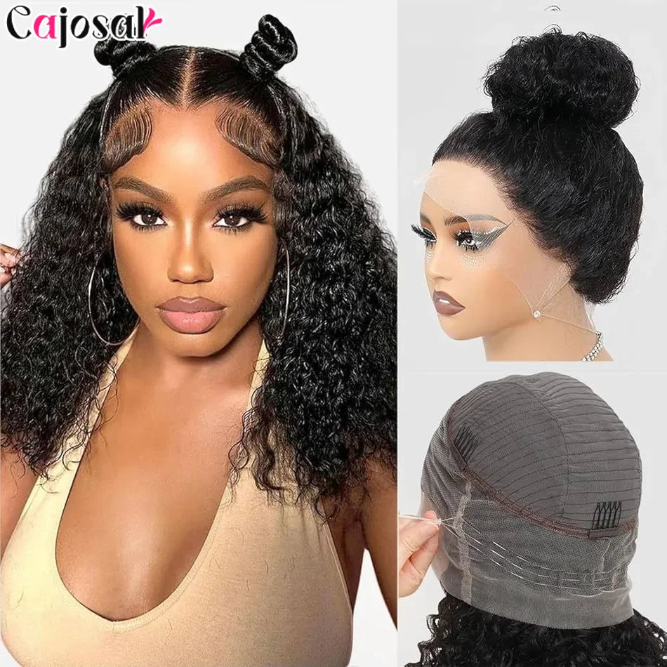 No Glue Upgrade Invisi Strap 360 Full HD Lace Frontal Kinky Curly Wig Black Human Hair 360 Drawstring Deep Water Wigs Glueless
